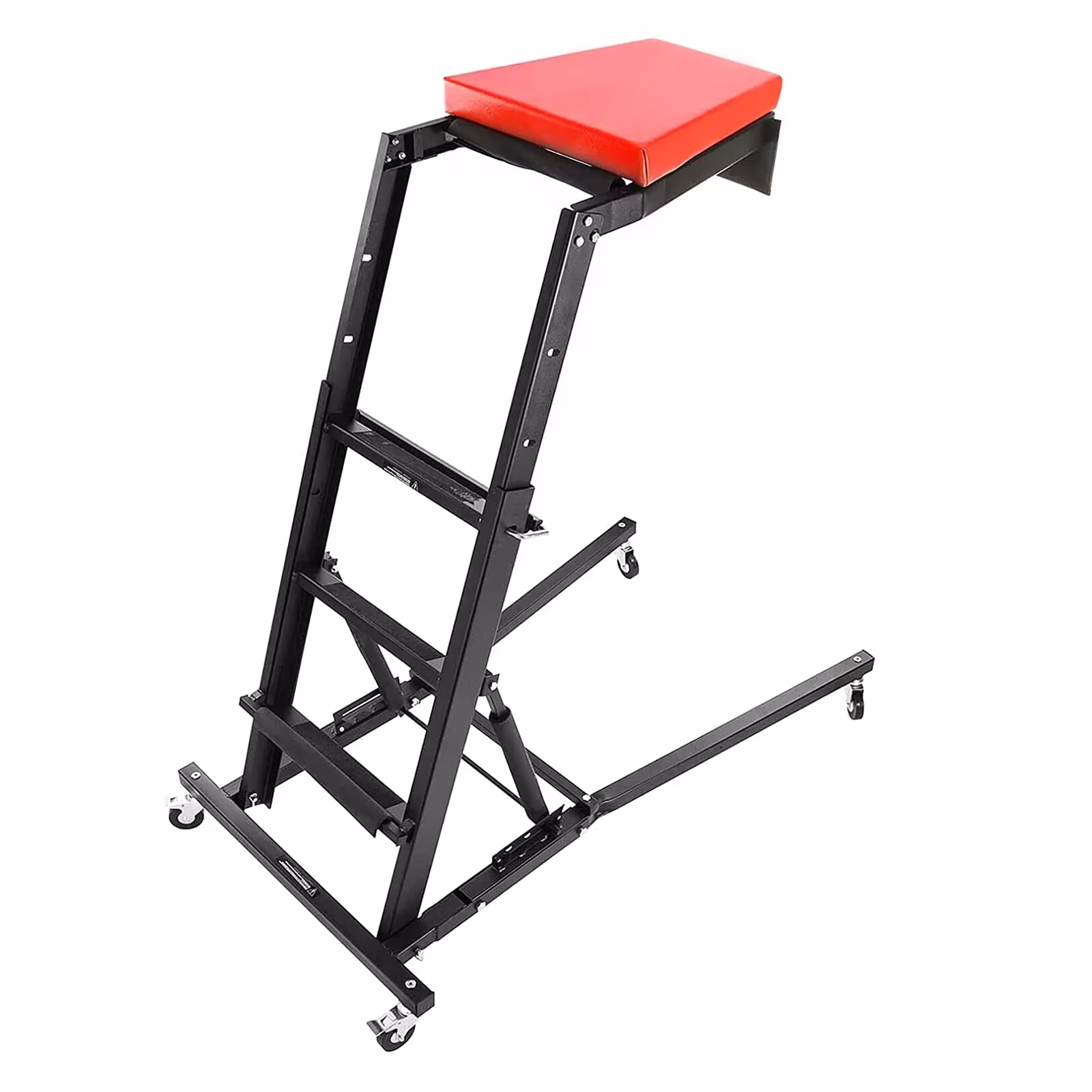 Folding Topside Automotive Creeper, 440 lb Capacity, 48-66 Inch Adjustable Height, Padded Deck and 4 Casters, Red/Black