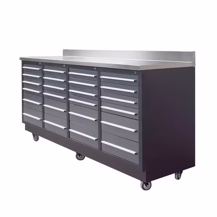 TMG Industrial TMG Heavy Series 7-Ft 24-Drawer Workbench with Stainless Steel Top, Ball Bearing Double Slides & Casters, TMG-WB724