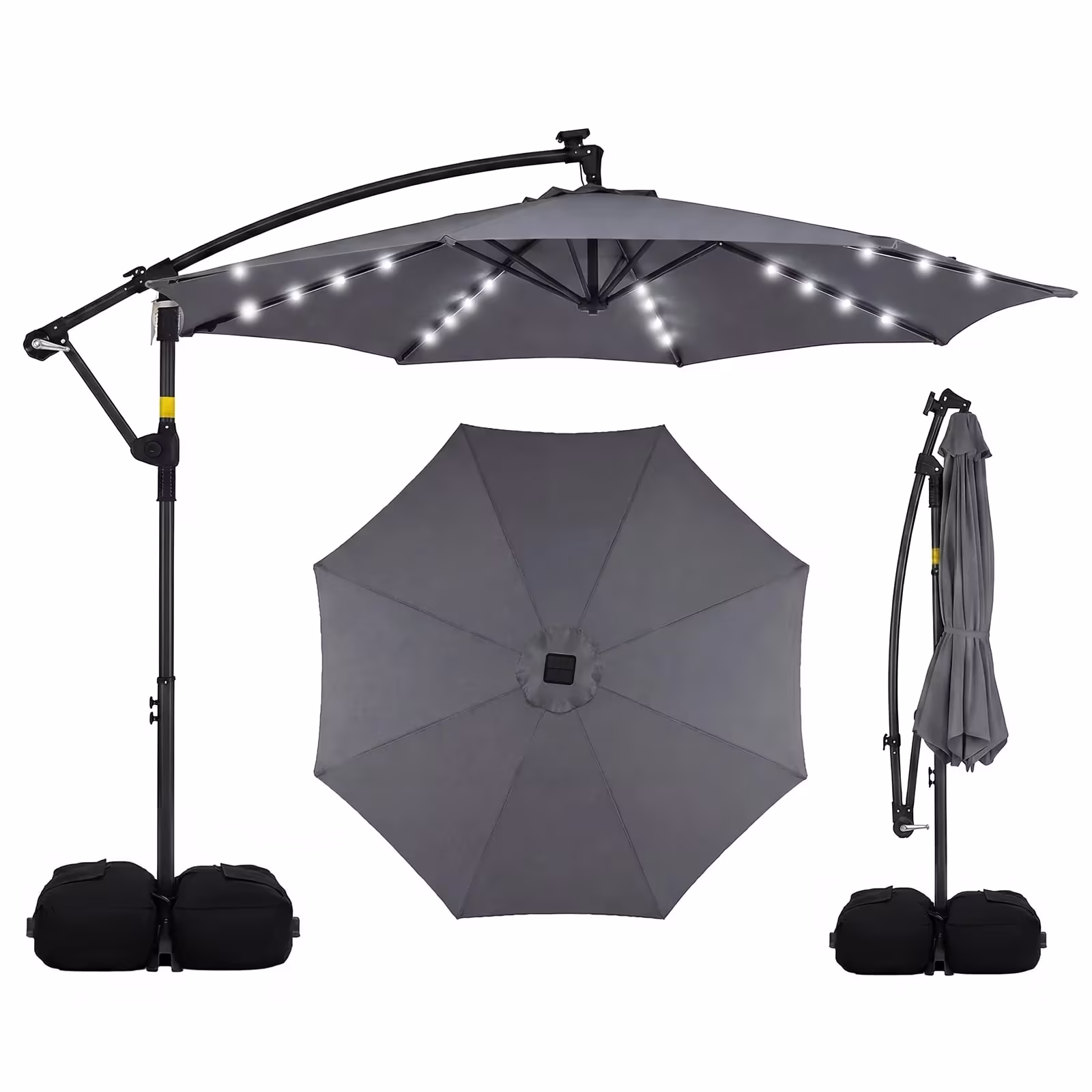 Costway 10 FT Solar Offset Hanging Umbrella Patio Cantilever Umbrella with 32 LED Lights Gray