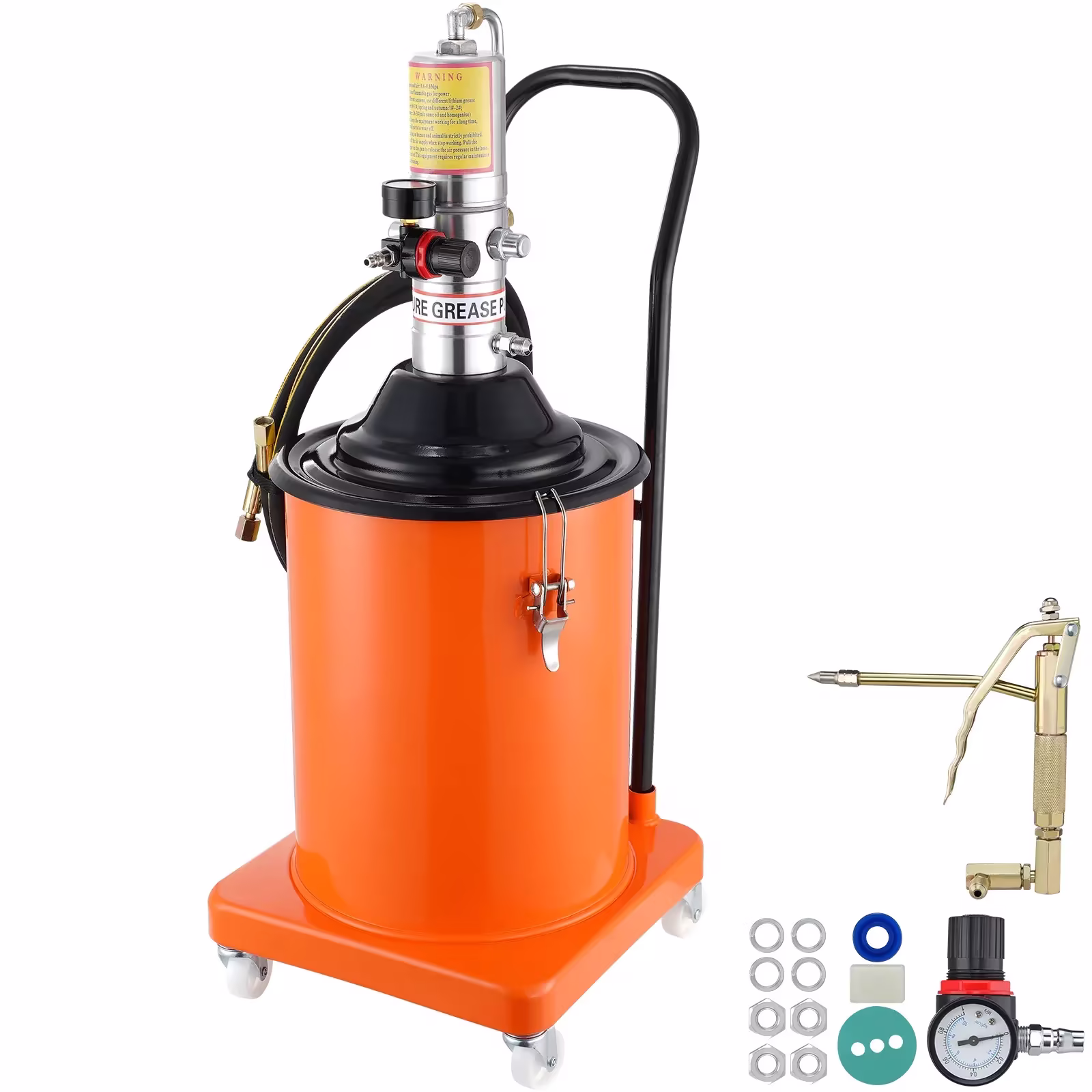 KFFKFF 5-Gallon/20L Pneumatic Grease Pump, 50:1 Pressure Ratio, 13 ft Hose, Grease Gun and Wheels
