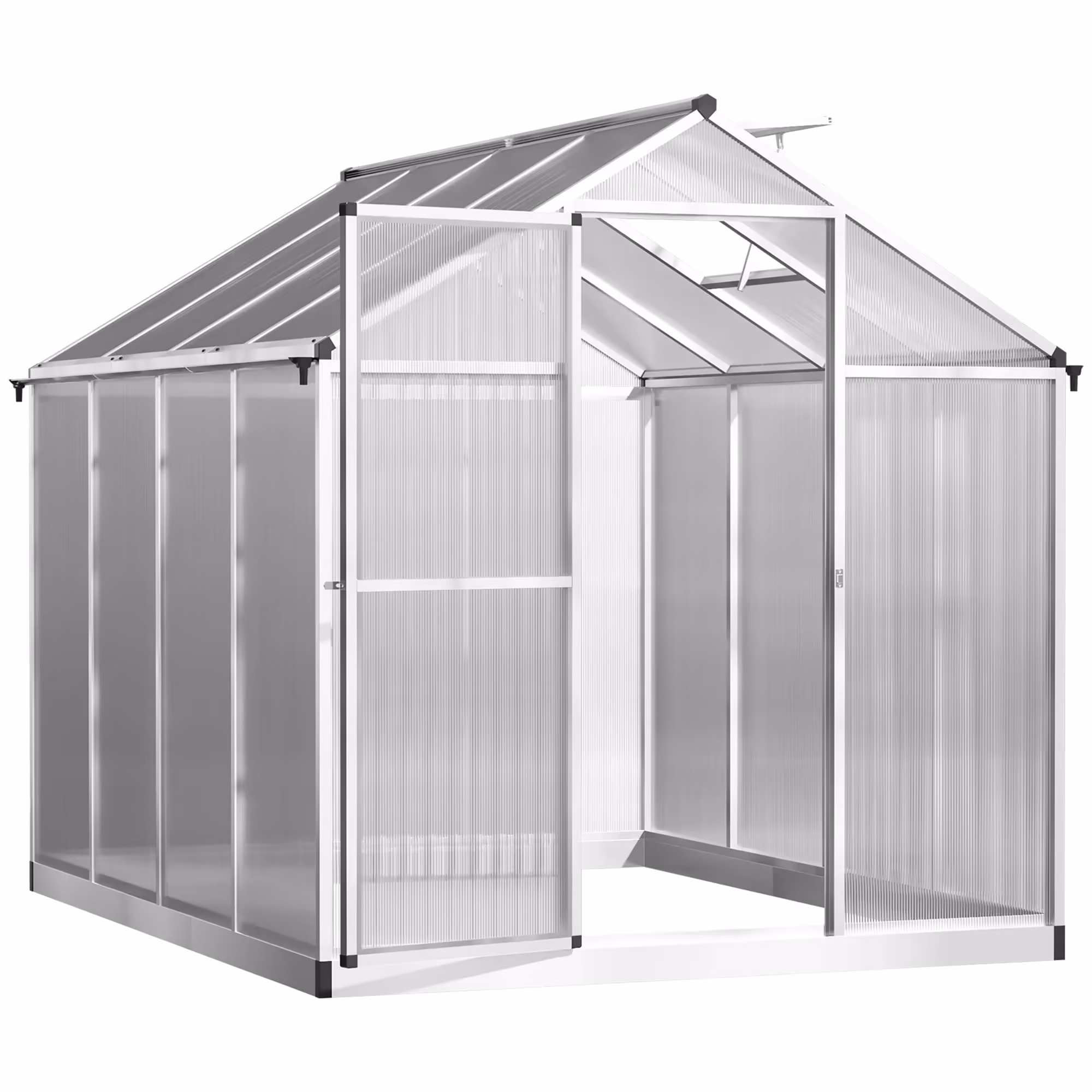 Outsunny 8' x 6' x 6.4' Walk-in Garden Greenhouse Polycarbonate Panels Plants Flower Growth Shed Cold Frame Outdoor Portable Warm House Aluminum Frame