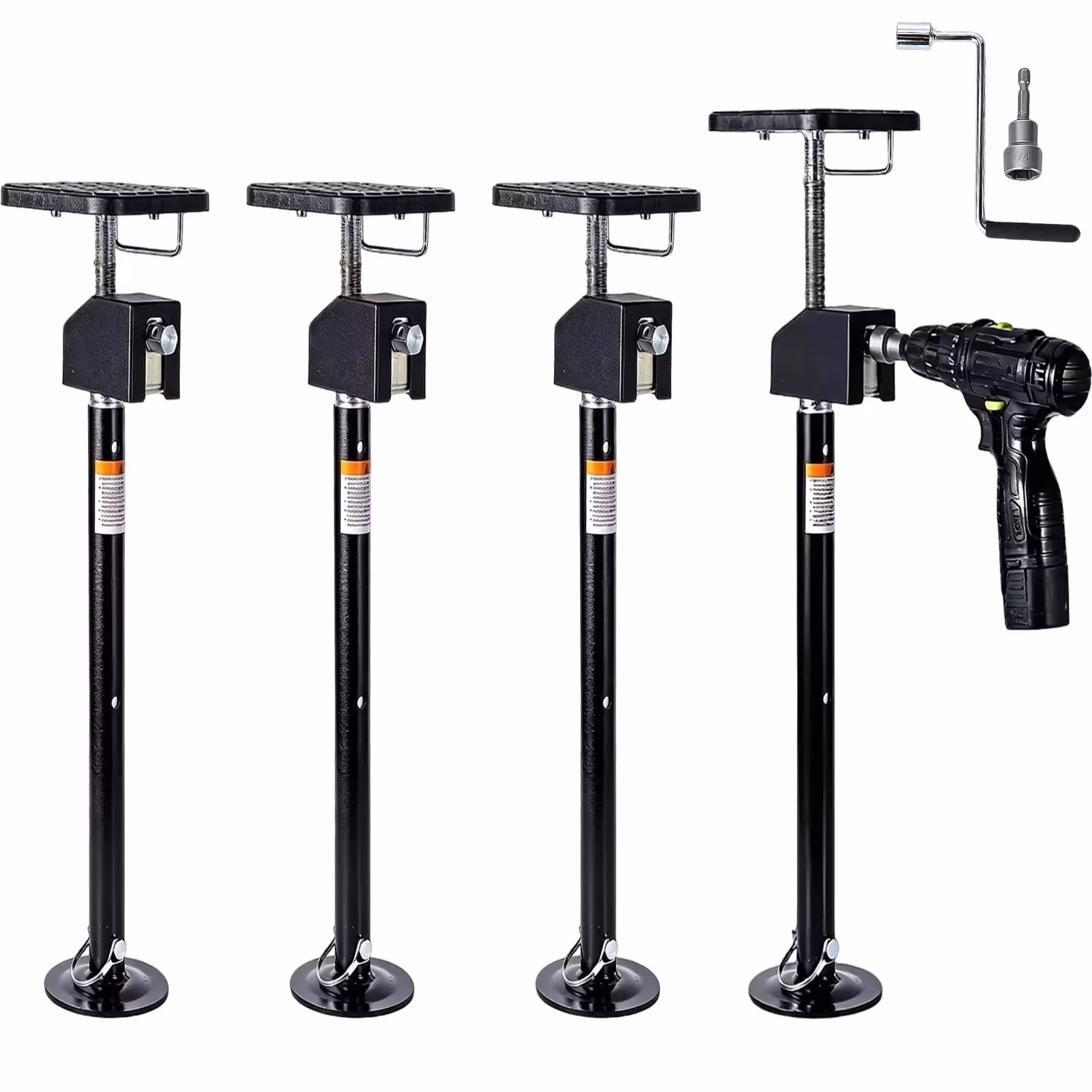 RV Slide Out Support Jacks, 4 Pack Stabilizer Jacks for Camper, Adjustable 21"-49" 20000 lb, Flat Top, Black