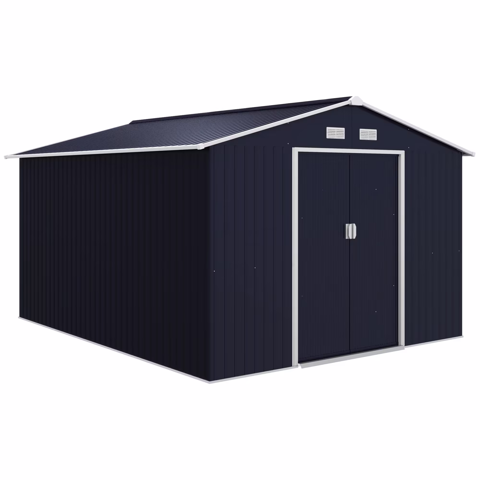 Outsunny 9' x 11' Garden Storage Shed with Foundation Kit, Metal Tool Storage House with Double Doors for Outdoor Patio Yard, Dark Grey