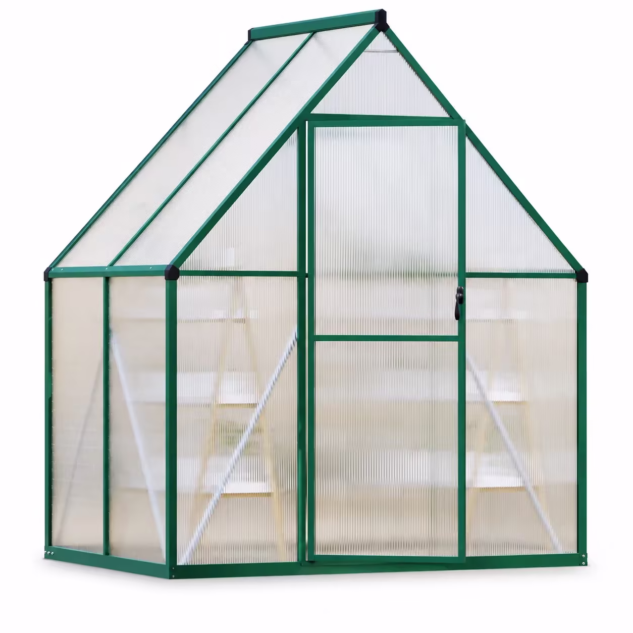 6x4 Ft Walk-In Polycarbonate Greenhouse, Aluminum Frame, Double Lockable Doors and Roof Vent, Green