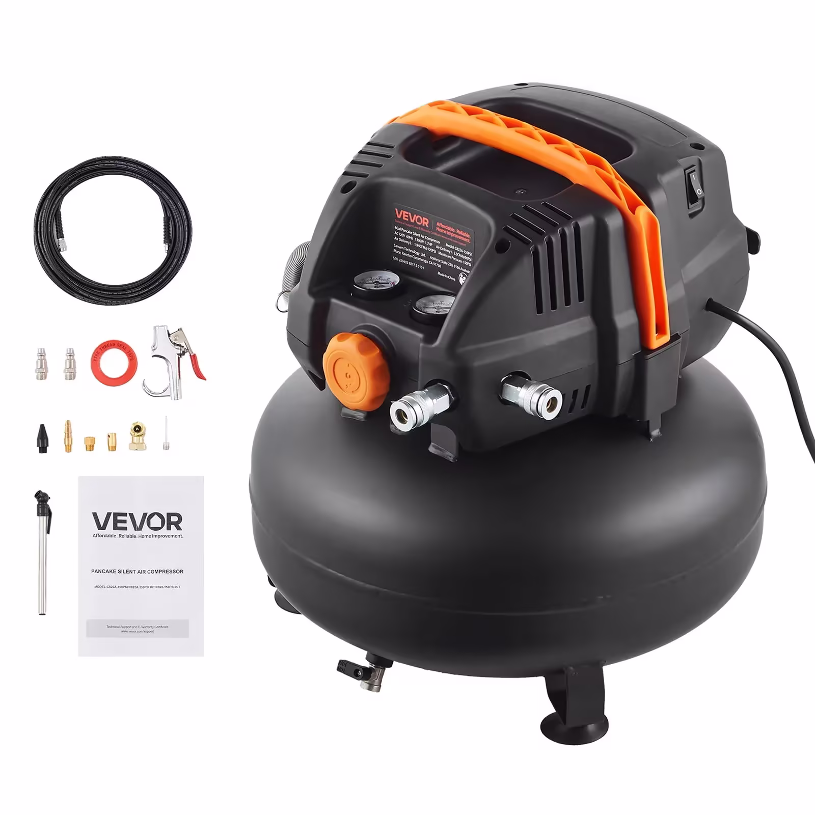 VEVOR 6 Gallon Air Compressor 1.7HP 2.3CFM @ 90PSI with 12-Piece Accessory Kit