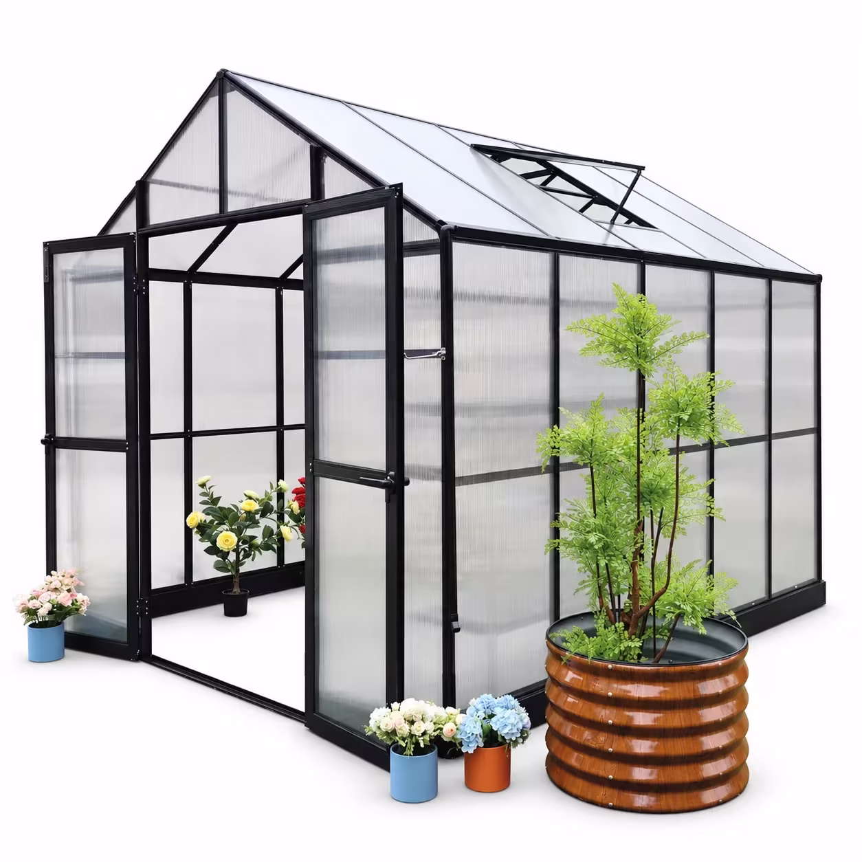 TMG Industrial TMG-GHP0709 Pacific Series 7x9 Ft Greenhouse, 7.4 Ft High, Aluminum Frame and Polycarbonate Panels