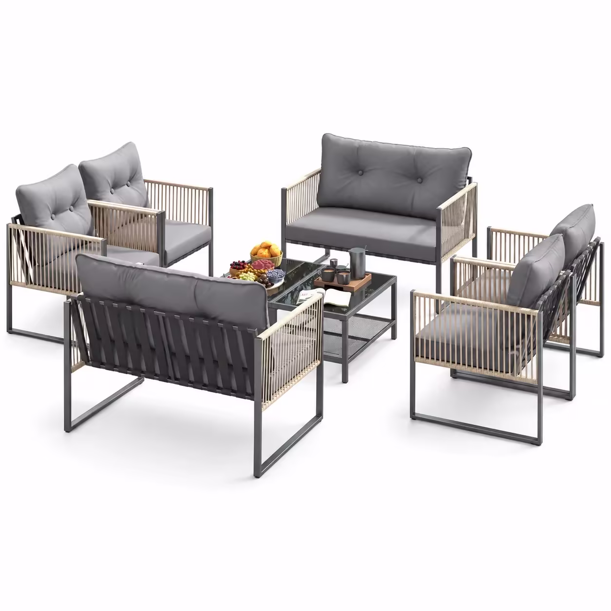 Costway 8 PCS Patio Furniture Set PE Rattan Conversation Sofa Set with Thick Cushions