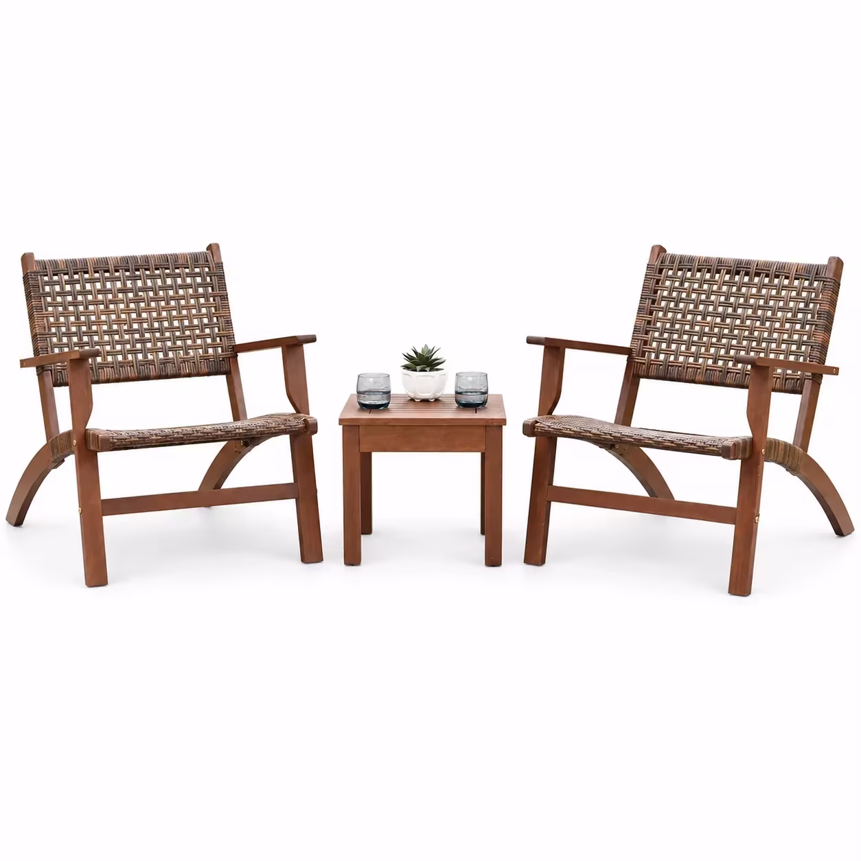 Costway 3PCS Patio Rattan Furniture Set Coffee Table