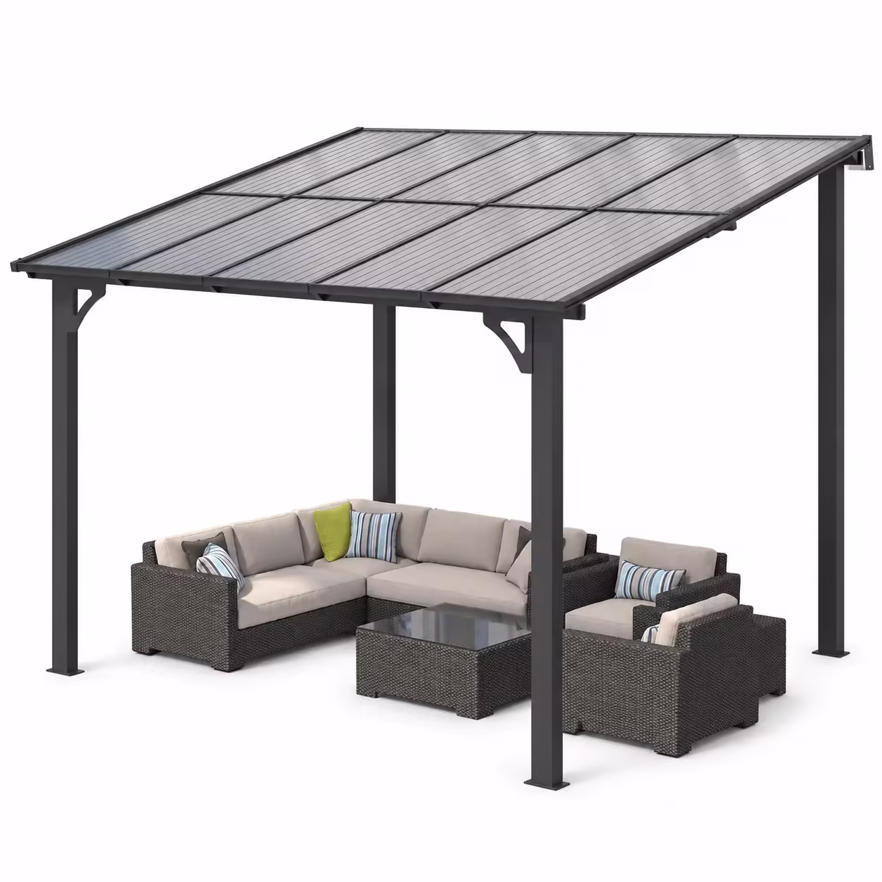 AECOJOY 10 x 8 Ft Wall-Mounted Hardtop Gazebo, Polycarbonate Roof & Metal Frame, Dark Grey