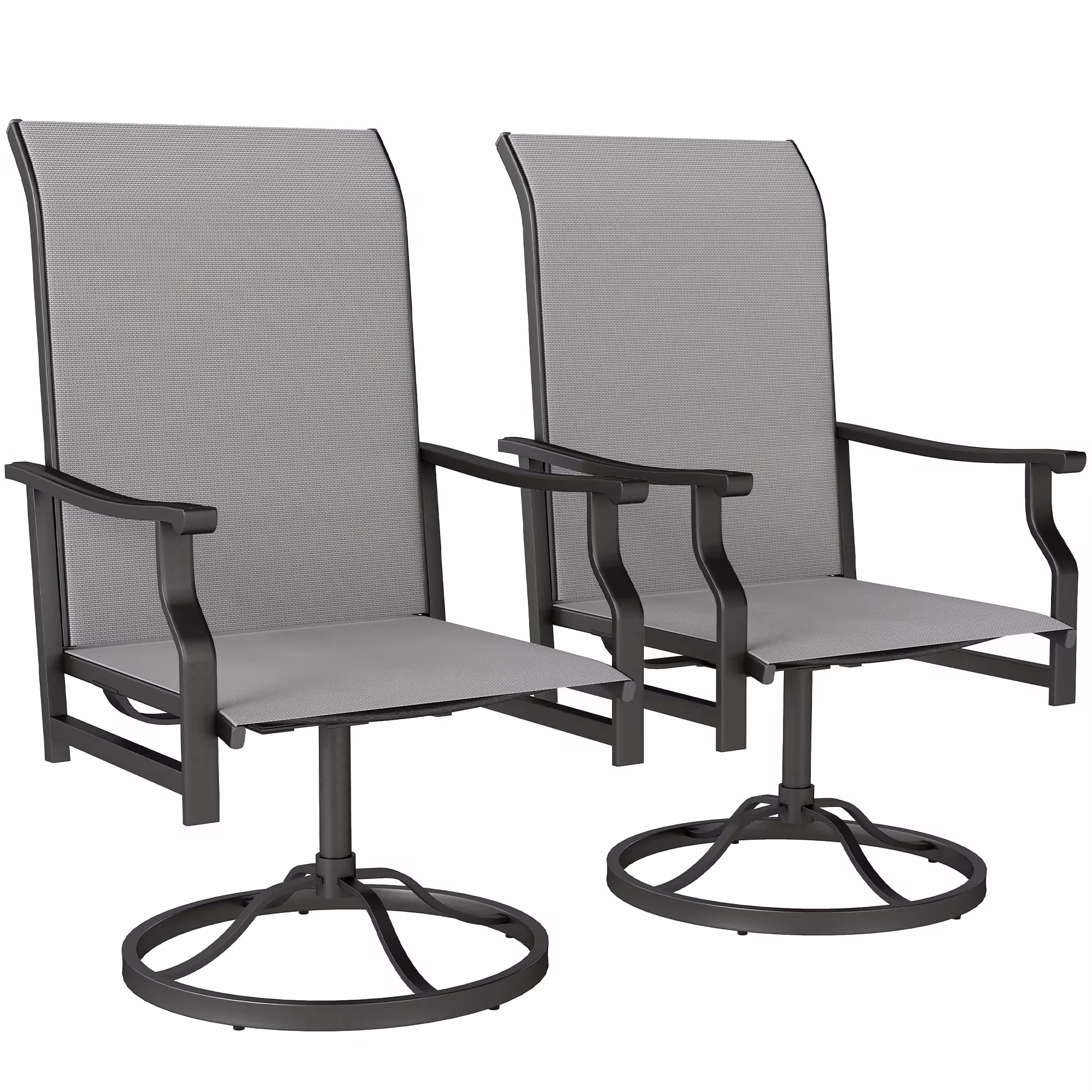 Outsunny Patio Swivel Chair Set of 2, Swivel Rocker with High Back, Grey