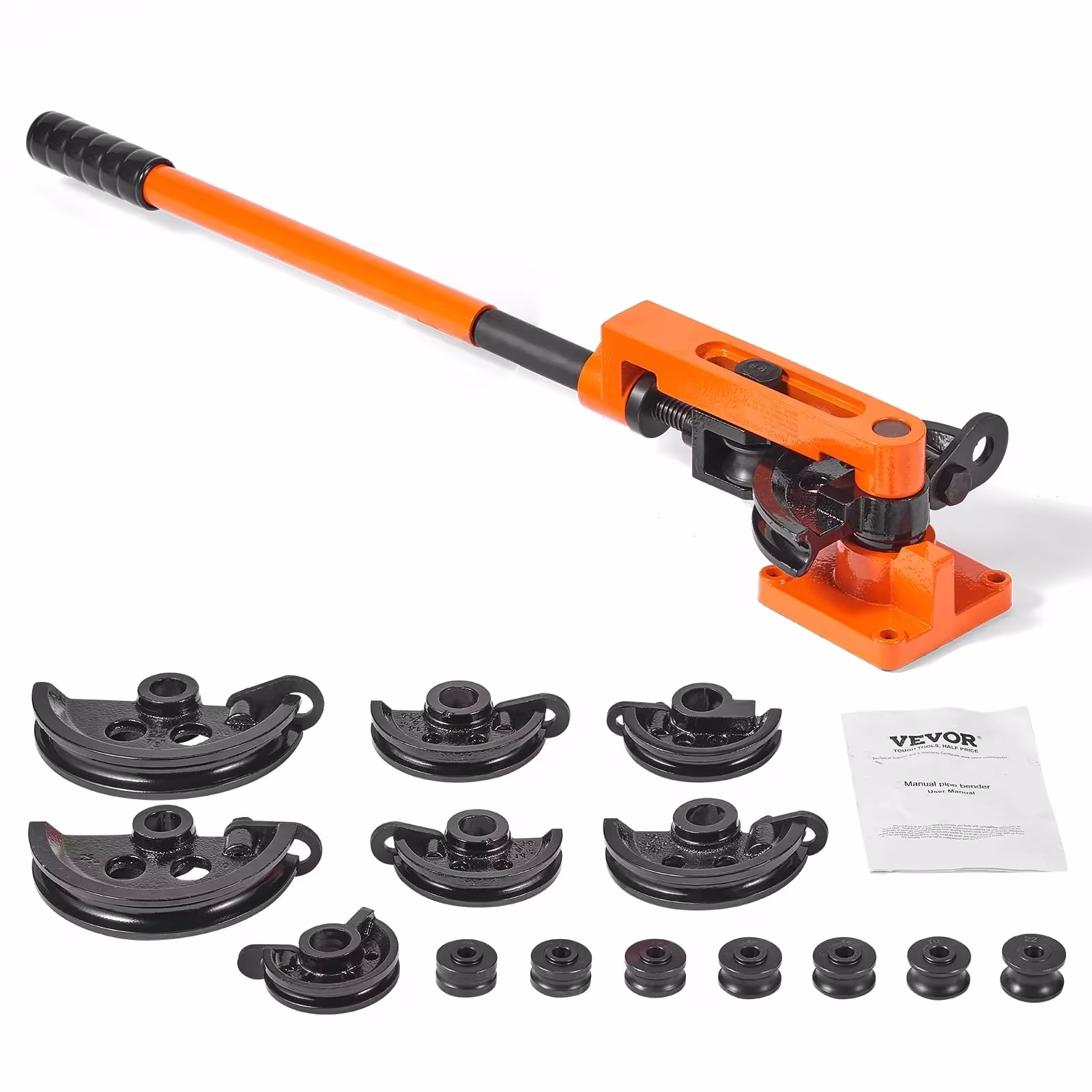 VEVOR Manual Pipe Bender, 3/8-1 Inch OD, 7 Dies, 180-Degree Bending for Copper and Aluminum Pipes