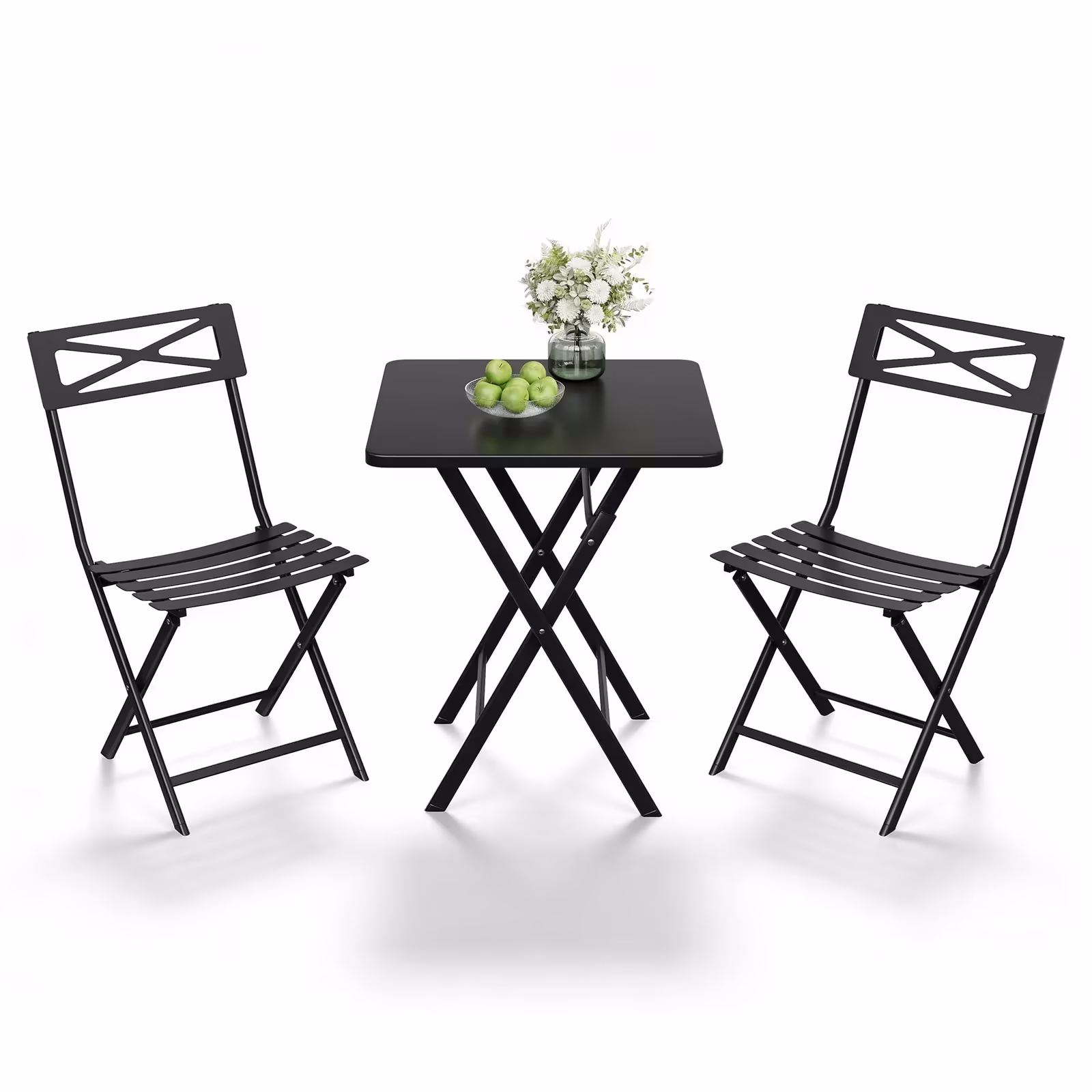 GloryStar Folding Outdoor Bistro Set, Table and 2 Chairs, Heavy-Duty Weather-Resistant Steel Patio Furniture