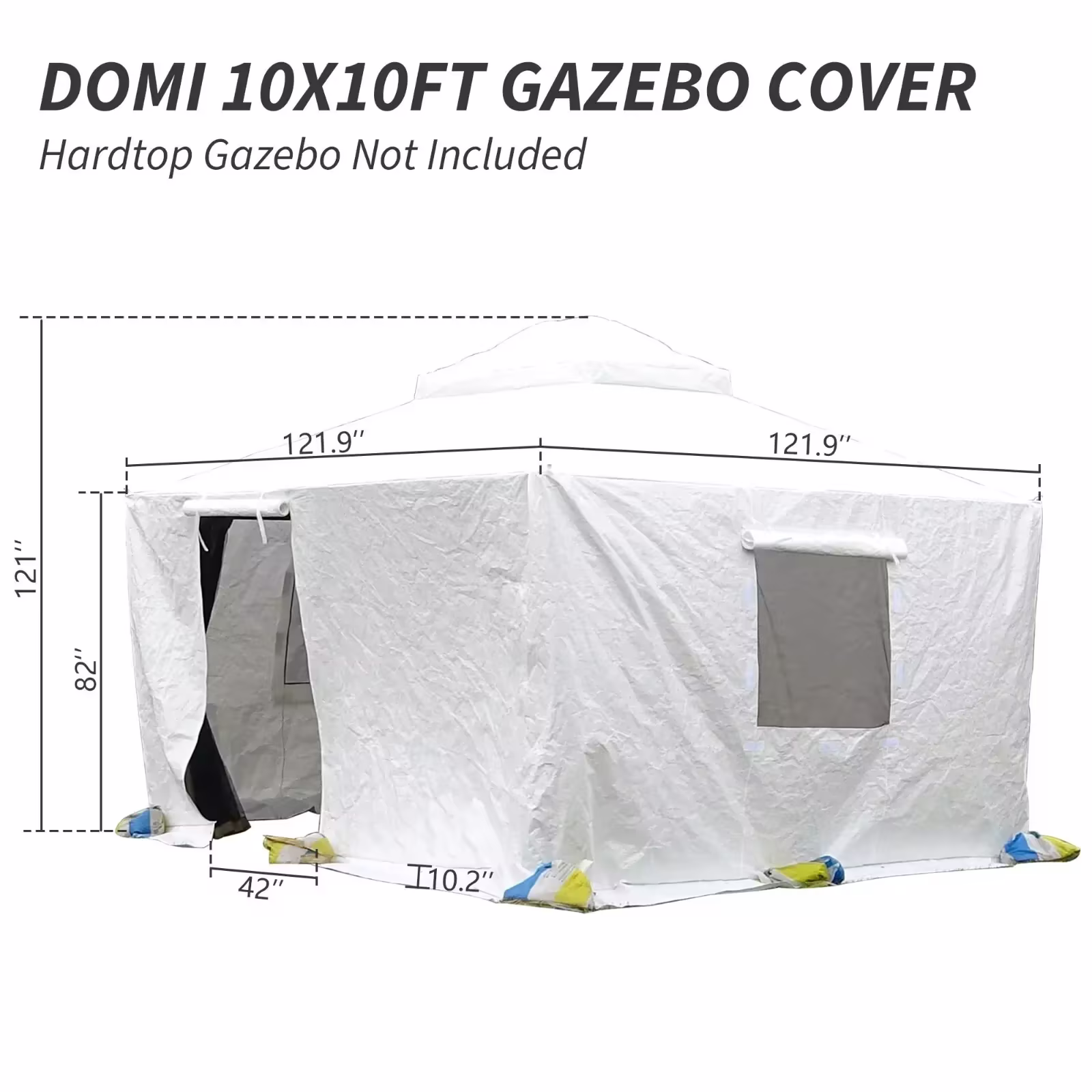 10x10 Ft Universal Winter Cover for Hardtop Gazebos, Waterproof Enclosed Sidewalls and Mesh Windows, White