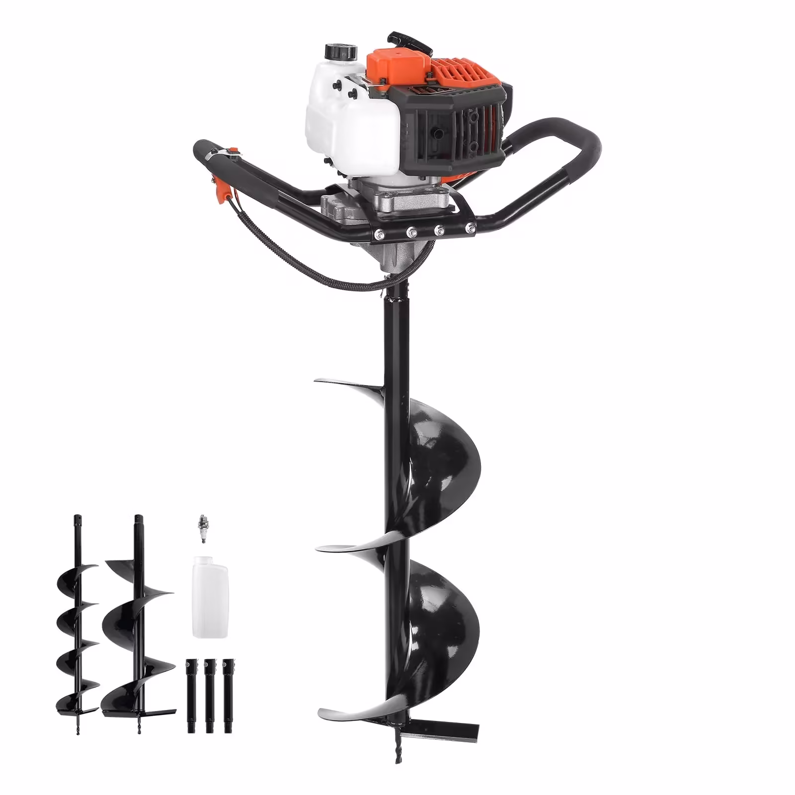 KFFKFF 52cc 1450W Gas Post Hole Digger, 6-Inch and 10-Inch Auger Bits, 3 Extension Rods, EPA Listed