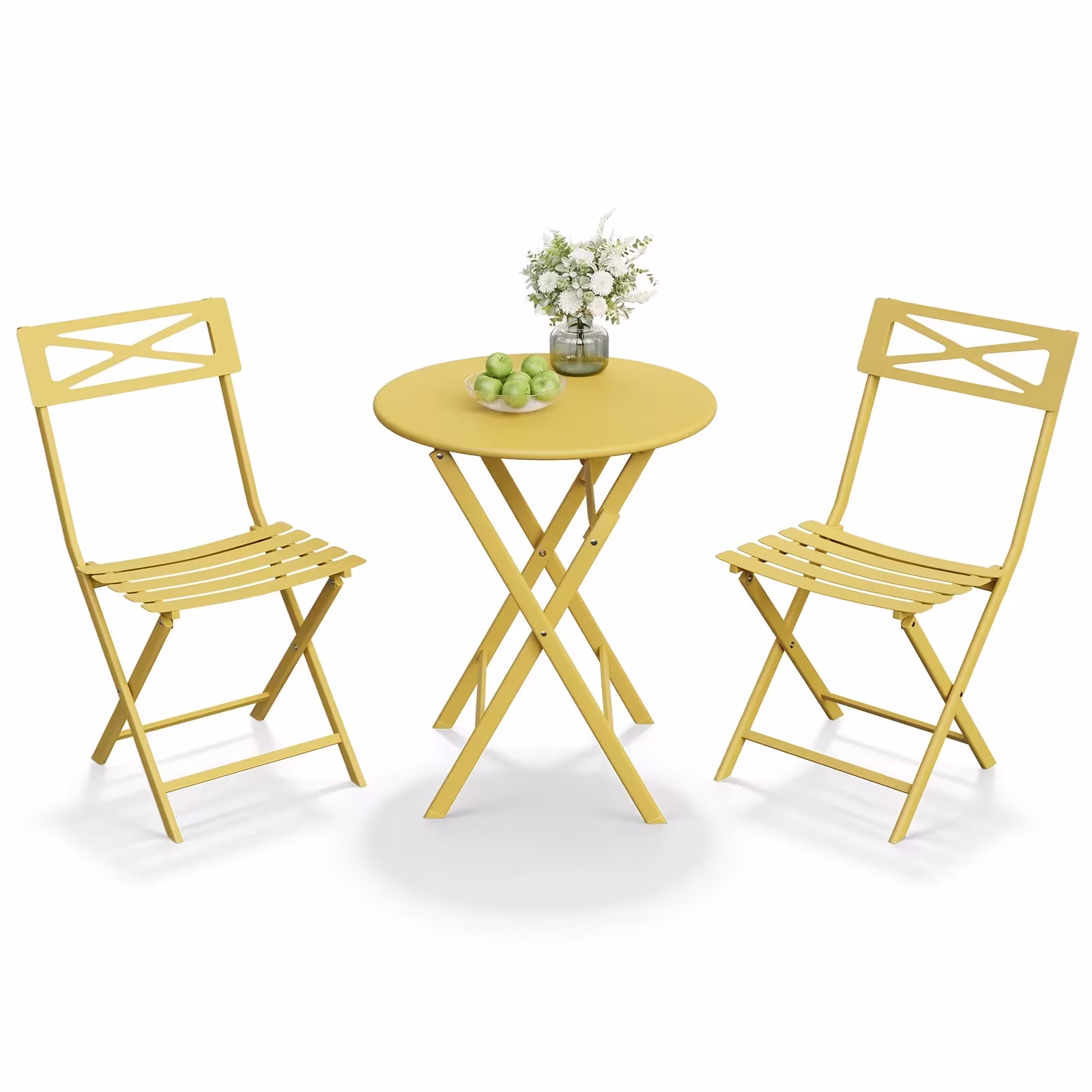 GloryStar 2-Piece Folding Bistro Table and Seating Set, Weather-Resistant Steel Outdoor Patio Furniture
