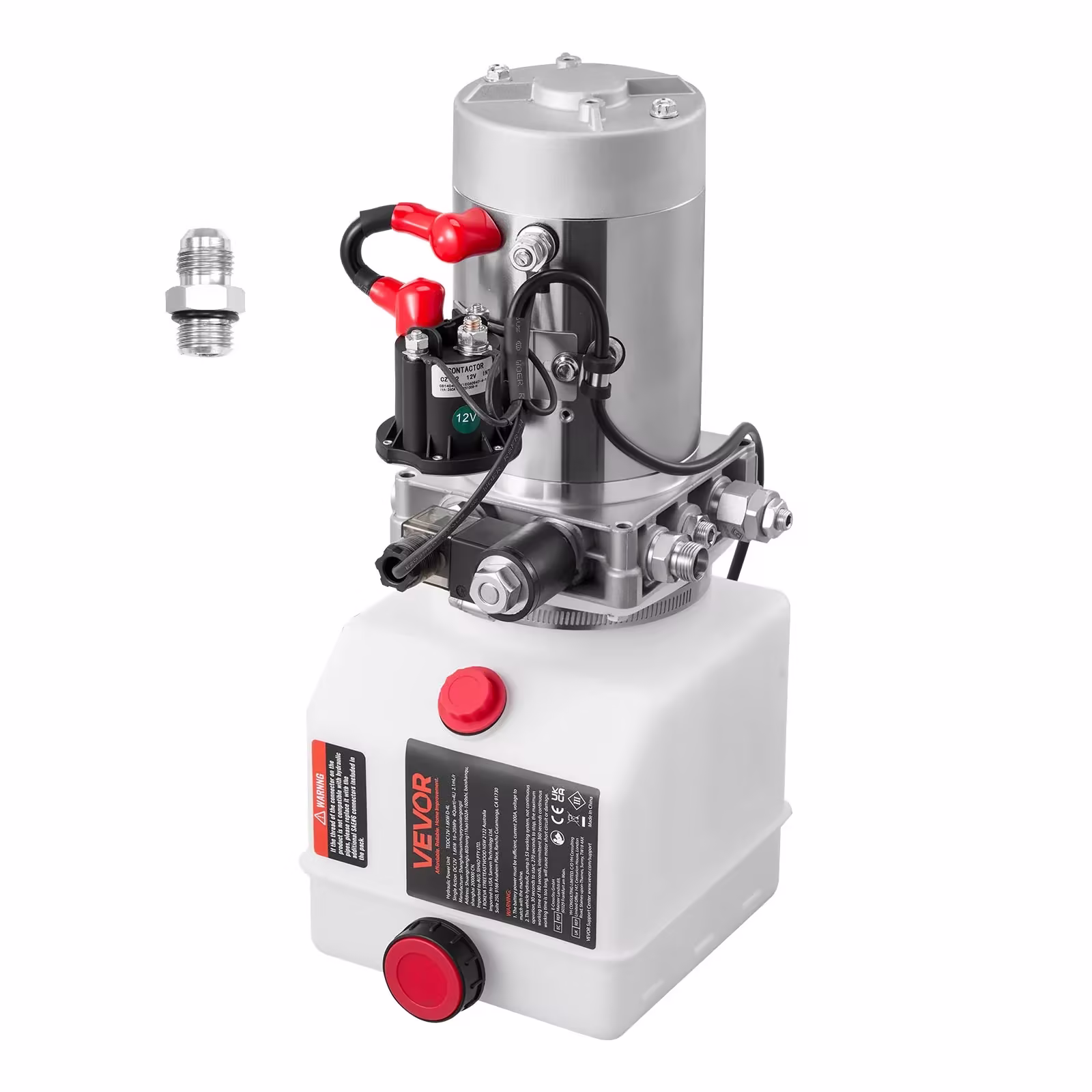 VEVOR 4-Quart Single-Acting Hydraulic Pump with Metal Reservoir, DC 12V, 3200 PSI Max, 0.91 GPM, for Dump Trailers