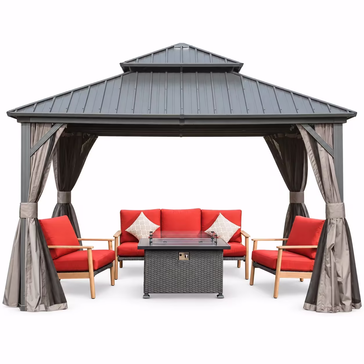 Domi Outdoor 12x12 ft Hardtop Gazebo Canopy Metal with Galvanized Steel Double Roof,Curtain & Netting for Patio Deck Backyard, Gray