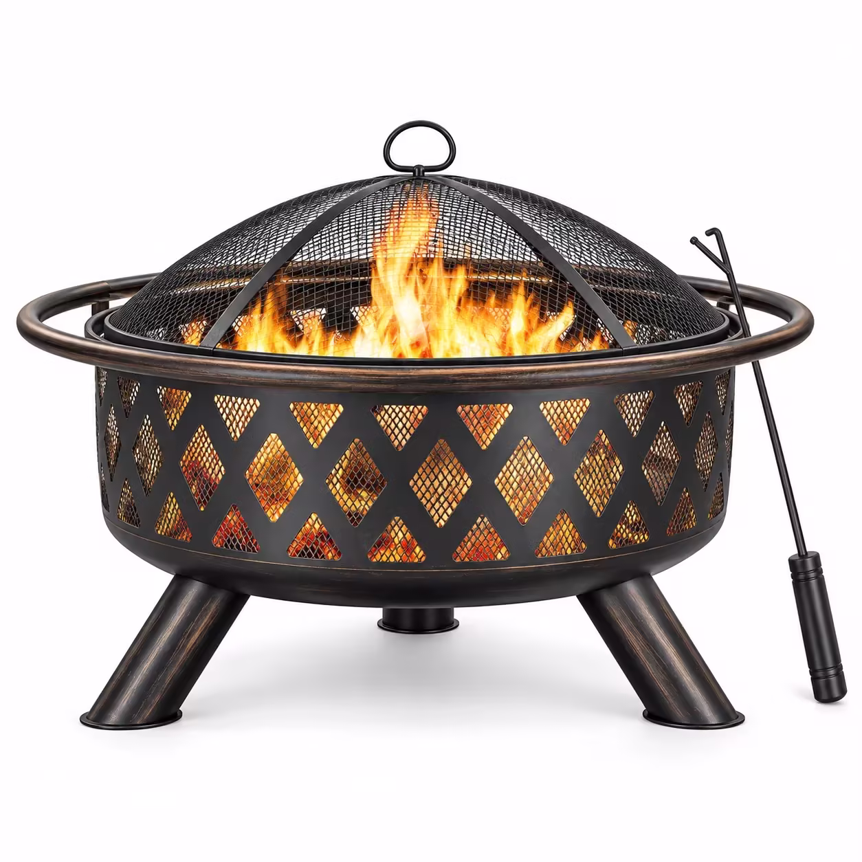 Yaheetech Outdoor Metal Fire Pit with Mesh Screen Poker Rain Cover, Bronze