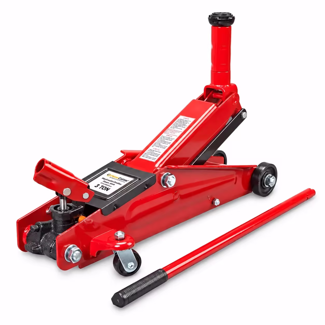 Hydraulic Trolley Floor Jack With Piston Quick Lift Pump, 3 Ton (6,000 lb) Capacity, Red