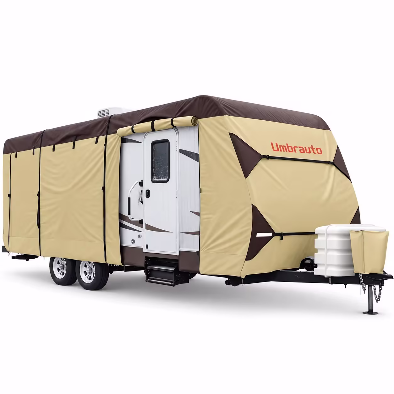 Umbrauto 18-20 Ft Travel Trailer RV Cover, 8-Layer Top, Waterproof and Windproof, with Jack and Gutter Covers