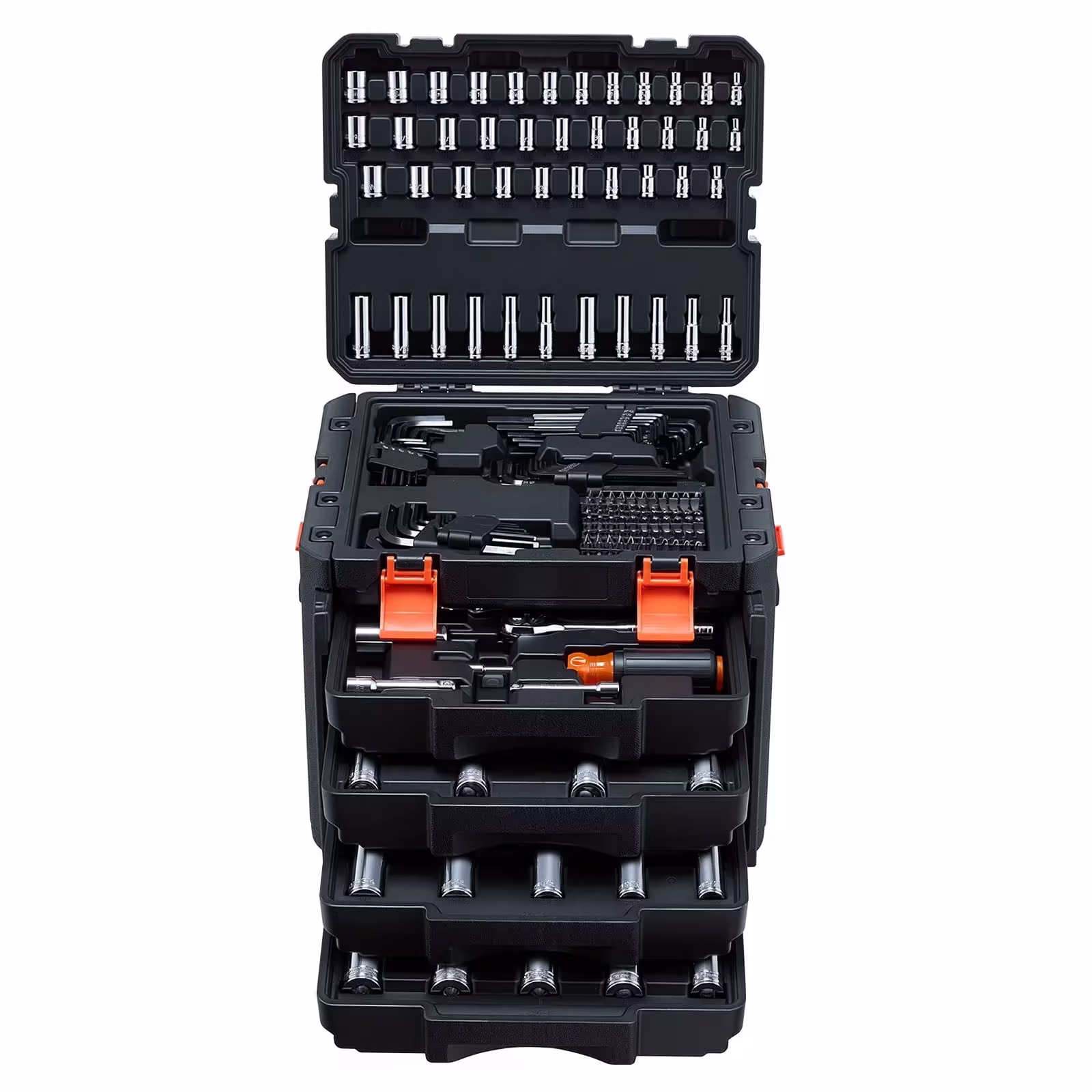KFFKFF 256-Piece SAE/Metric Mechanics Tool Set, 1/4, 3/8 and 1/2 Inch Drive, Sockets, Wrenches, Bits and Case
