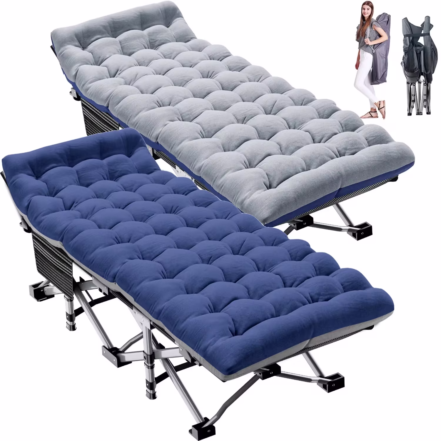 ABORON 2 Pack Folding Camping Cot for Adults & Kids, 28" Extra Wide Portable Sleeping Cot Bed with 2 Sided Mattress & Carry Bag, 880LBS(Max Load)