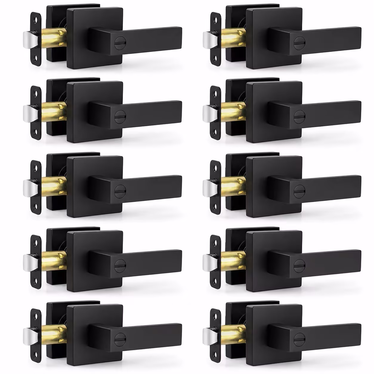 10-Pack Matte Black Privacy Door Levers, Keyless Handles for Bedroom and Bathroom