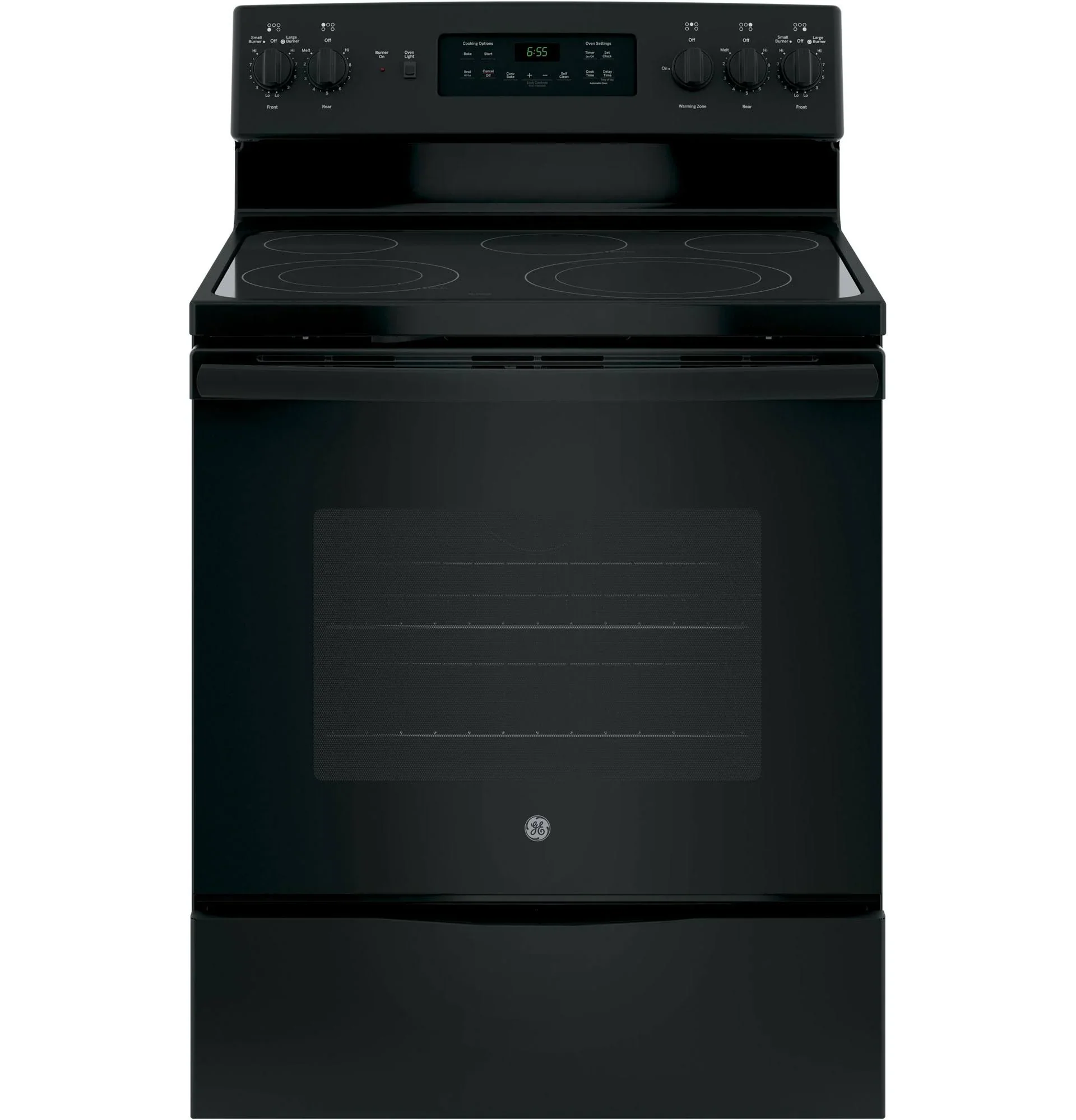 GE 30′′ Freestanding Electric Range, Black – Dual-Element Cooktop, Convection Oven, Self-Cleaning