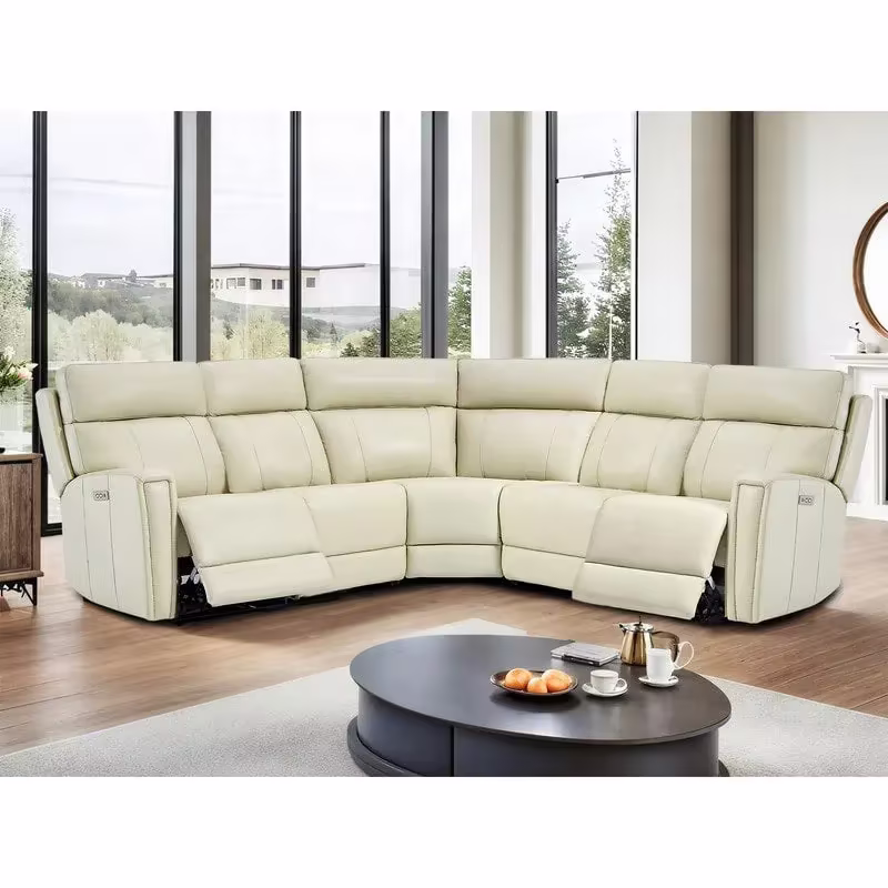 104" 3-Color Genuine Leather Power Reclining Sectional Sofa with Zero Gravity Feature, USB & USB-C Ports, and 2 Stationary Armless Chairs