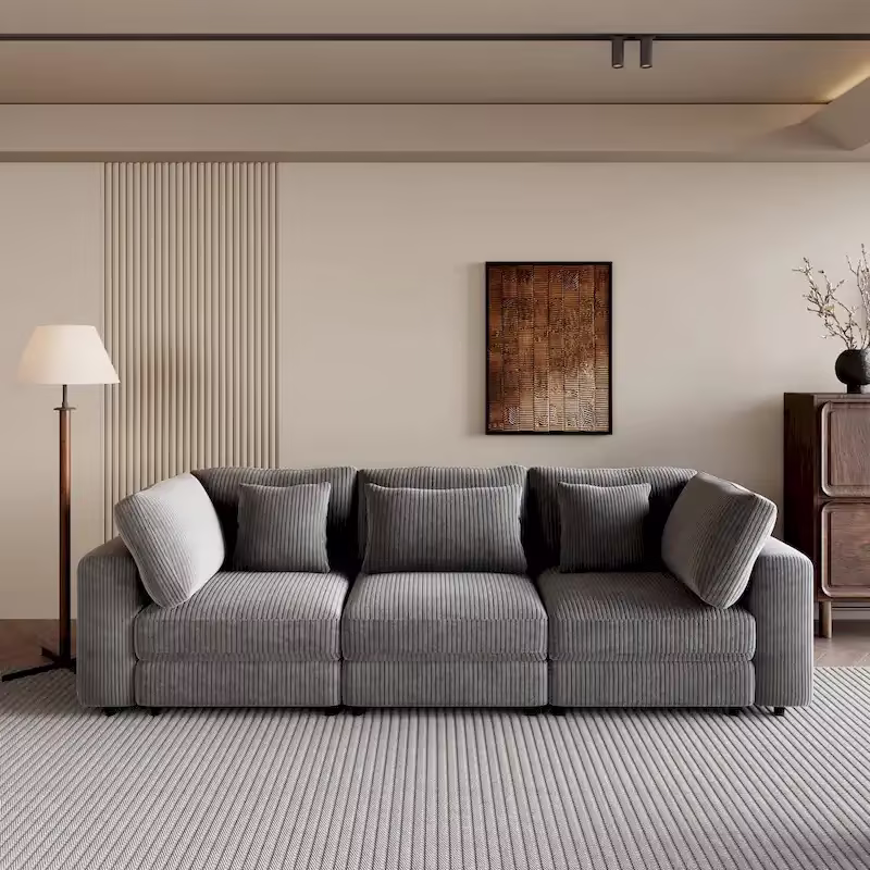 105-Inch Sofa with Cushions and Five Decorative Pillows