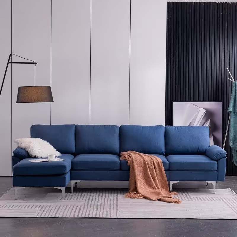 110" L-Shaped Modular Sofa with Chaise and Iron Legs - Seats 4, Upholstered Fabric