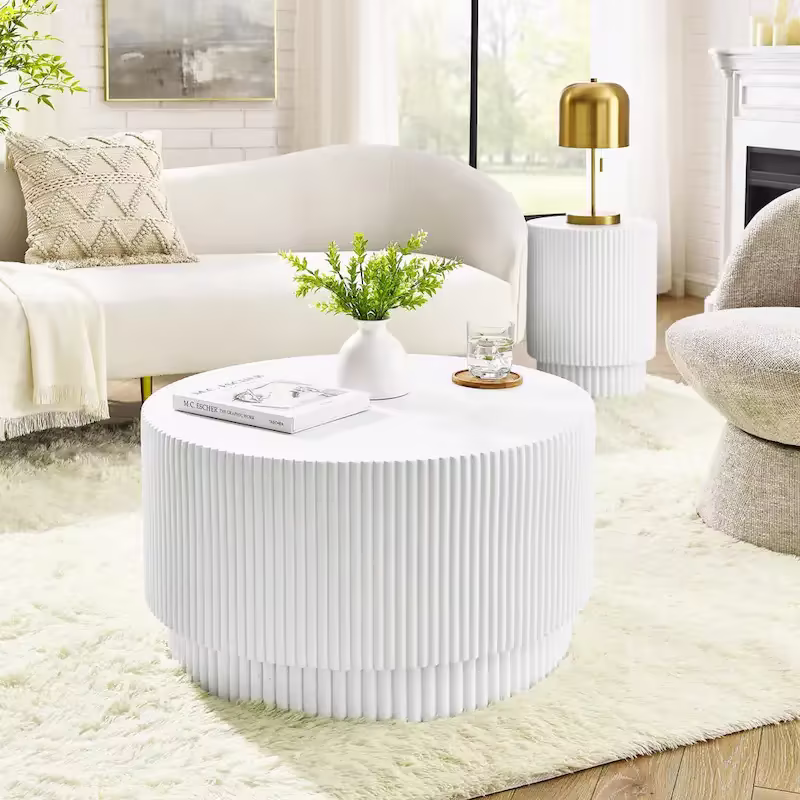 15.72-Inch Nordic H-Barrel Coffee Table - Simple Design for Indoor and Outdoor Use, Made from Durable Magnesium Oxide