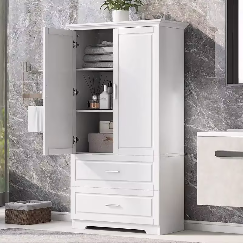 2-Door Bathroom Storage Cabinet with Drawers and Adjustable Shelf