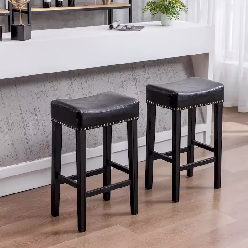 29-Inch Backless Faux Leather Bar Stools for Kitchen Counter - Farmhouse Style Island Chairs