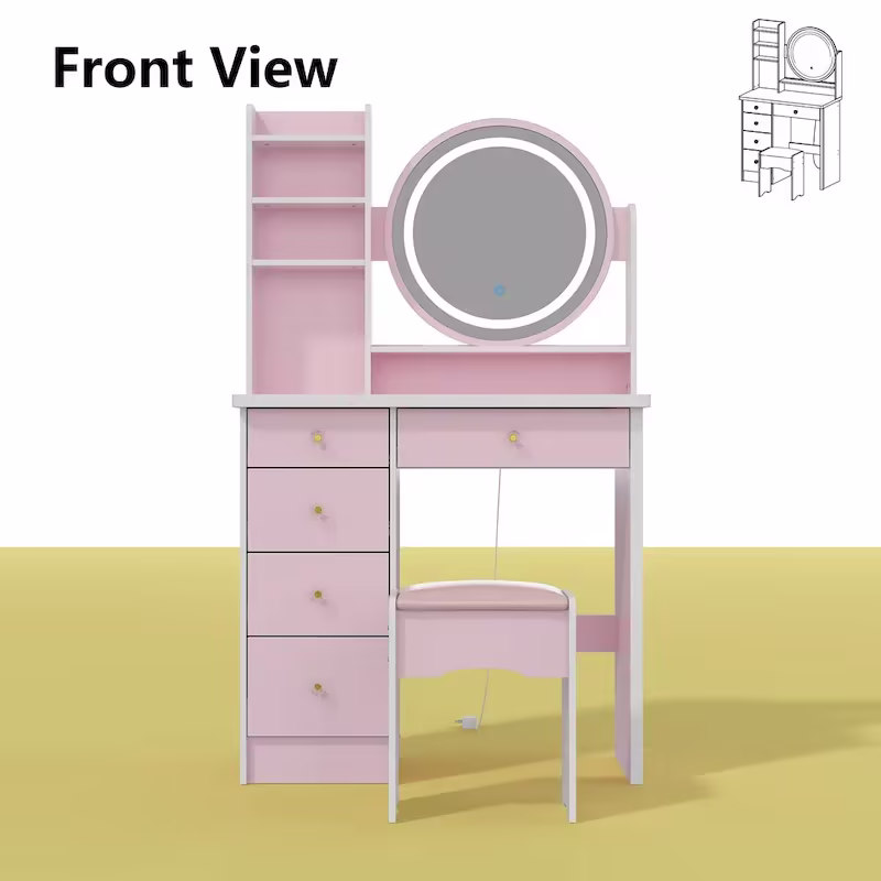 31.5-Inch Makeup Vanity Set with Stool, Mirror, and 3-Color Lighting
