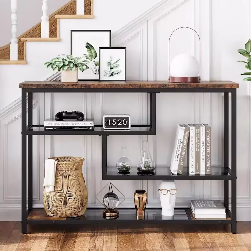 4-Tier Entryway Console Table with Glass Shelving