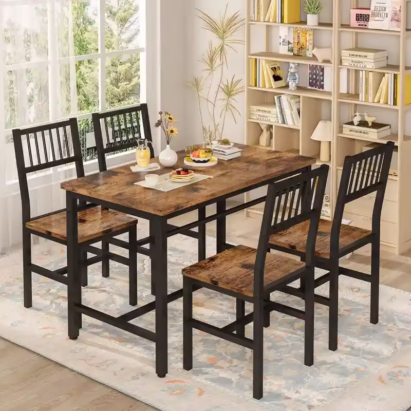 5-Piece Dining Set for 4: Metal Frame Table and Chairs for Kitchen and Breakfast Room