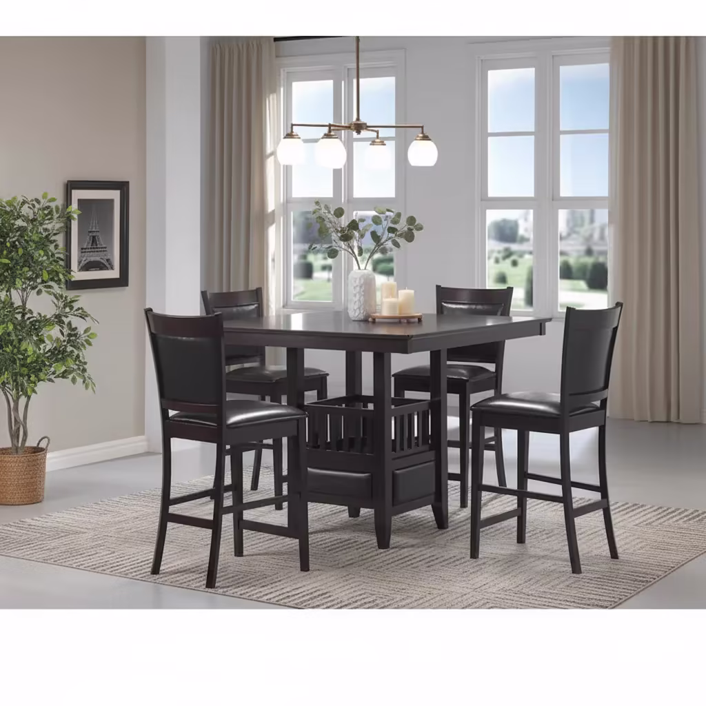 5-Piece Square Counter Height Dining Set in Finley Espresso and Black