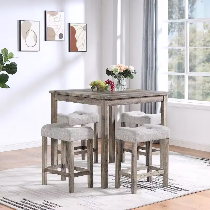 5-Piece Wood Dining Set: Square Table with 4 Upholstered Chairs