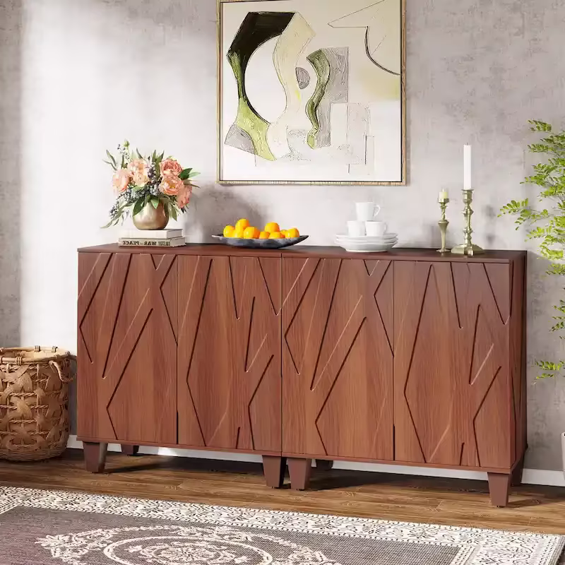 55-Inch Sideboard Buffet Cabinet with Adjustable Shelves for Kitchen and Dining Room