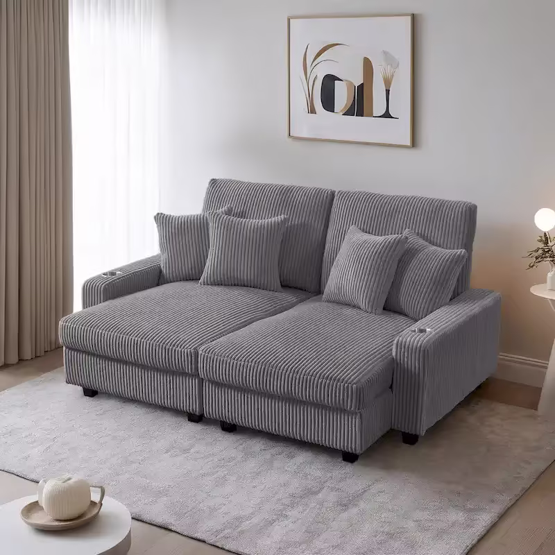 74-Inch Upholstered Chaise Lounge Loveseat with Adjustable Backrest