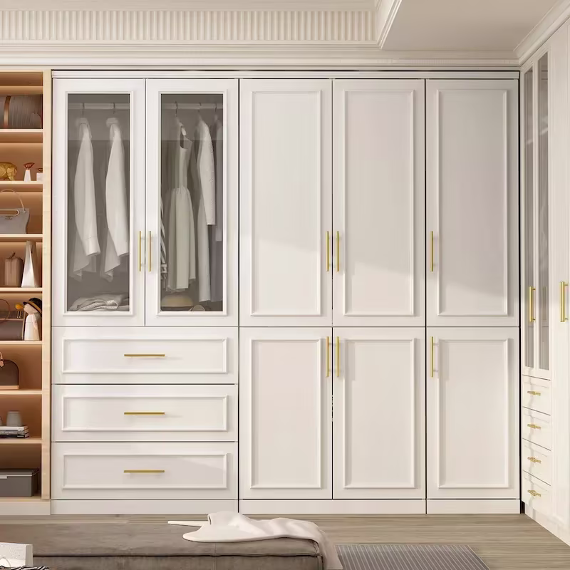 74.8-Inch Tall Large Modular Wardrobe Closet with Glass Doors