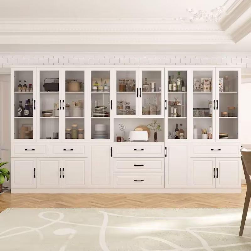 78.7-Inch Modular White Curio Cabinet with Glass Doors for Buffet Display