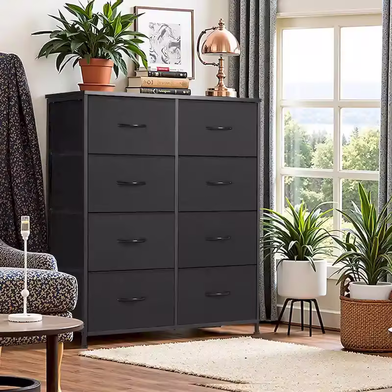 8-Drawer Tall Fabric Dresser for Bedroom - Stylish Closet Organizer Tower with Wooden Top and Metal Frame