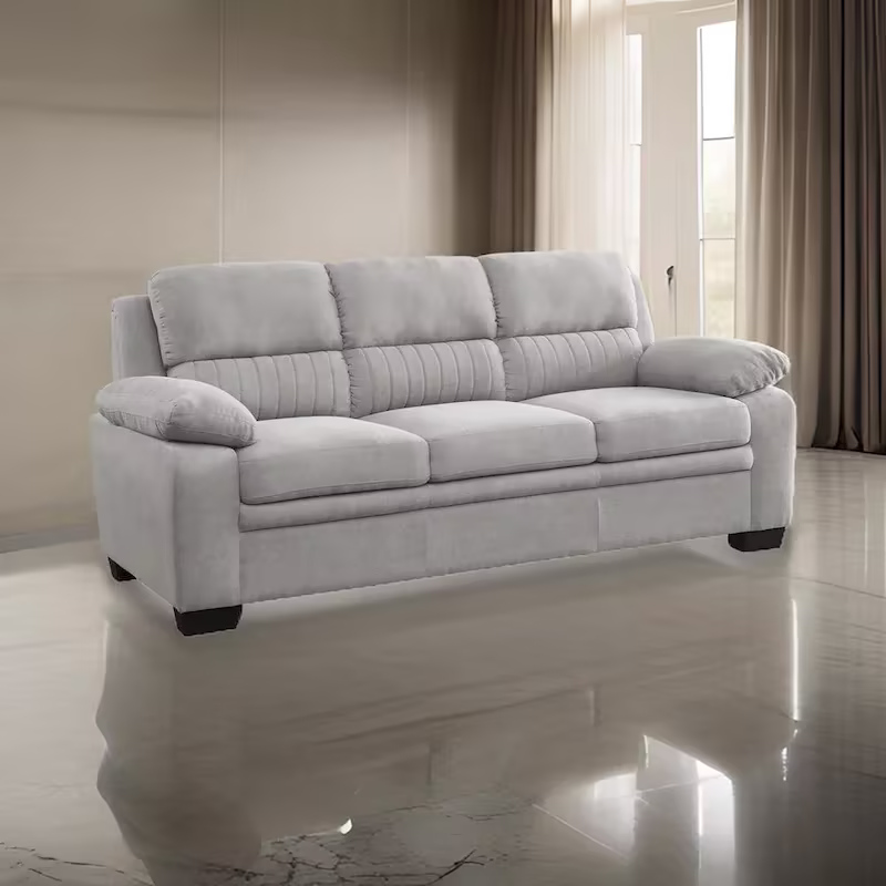 80-Inch Hugh Sofa - Gray Polyester Upholstery, Soft Foam Cushions, Sturdy Solid Wood Frame