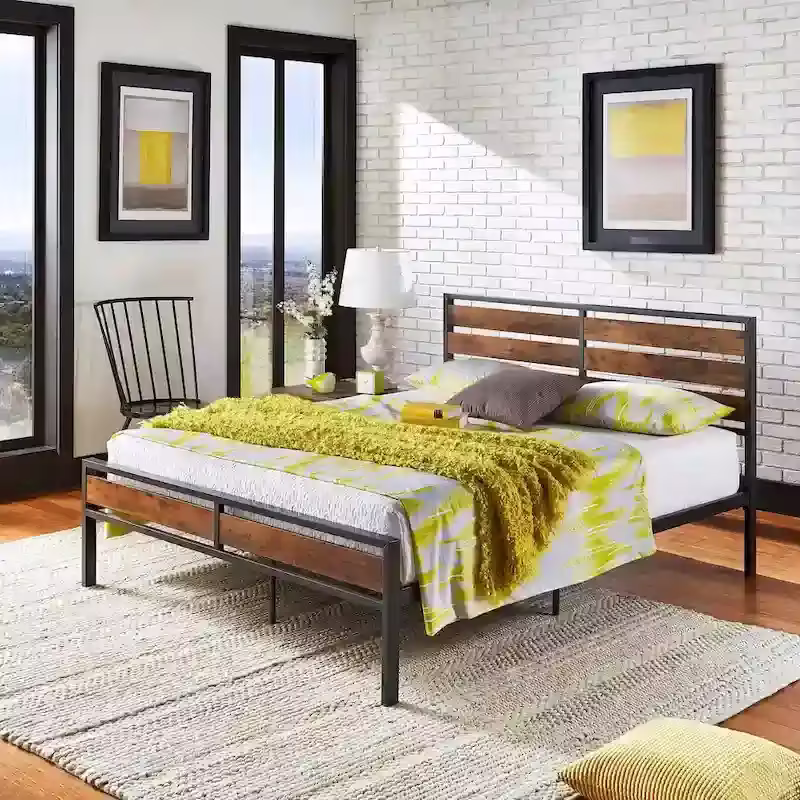 Aabira Low Profile Metal Platform Bed with Wooden Finish Panels by iNSPIRE Q Classic