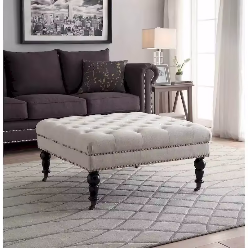 Abigal Natural Square Tufted Footstool