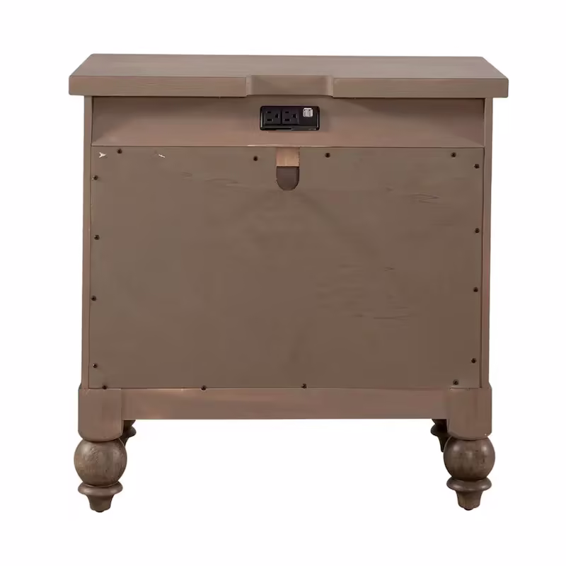 Americana Farmhouse Dusty Taupe Nightstand with 2 Drawers and Charging Station