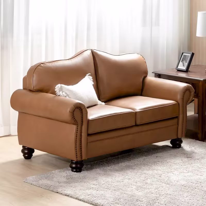 Angel Transitional Genuine Leather Sofa with Tufted Backrest by HULALA HOME