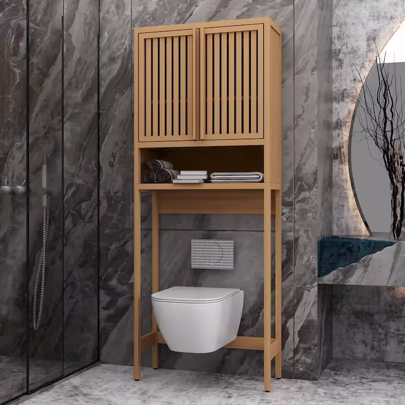 Bamboo Over-The-Toilet Storage Cabinet with Shelf and Double Doors